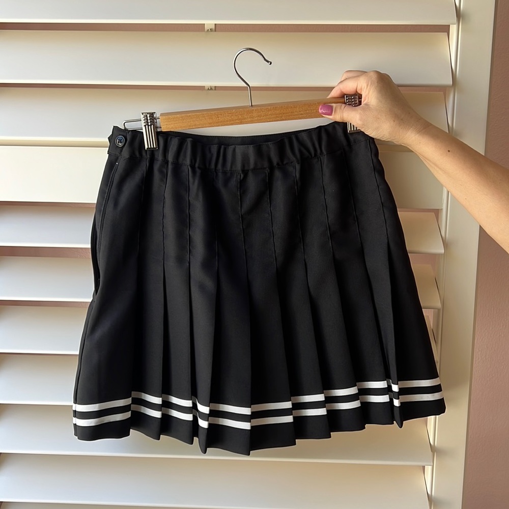Preppy Black Skirt with White Stripes